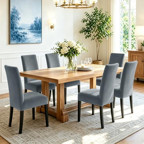 YEMYHOM Real Velvet Dining Chair Covers Set of 4, Stretch Parsons