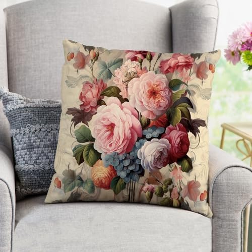 French Country Rose Throw Pillow Covers Pack of 2 Vintage Floral Plant