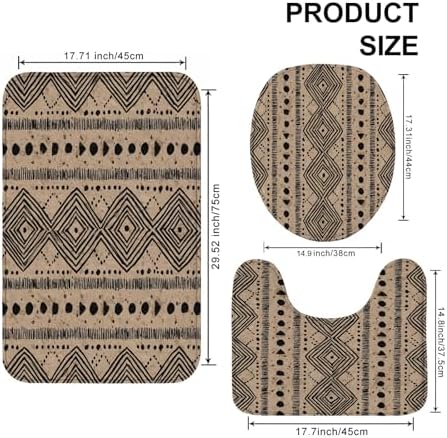 Geometric Bathroom Mat Sets 3 Piece, Rustic Beige Pattern Absorbent