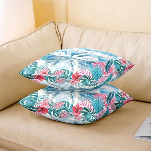 Feelyou White Swan Cushion Case Palm Leaves Throw Pillow Covers