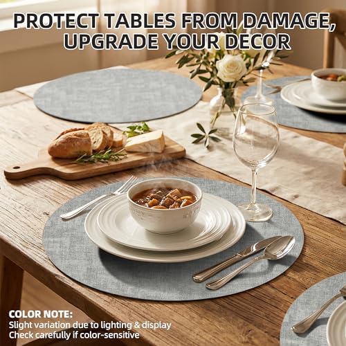 Placemats Set of 6, 15 Inch Round Faux Leather Place Mats