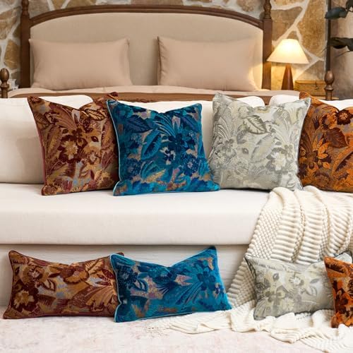 Alerfa Red Neutral Floral Pillow Cover 18 x 18 Inch, Vintage Cut