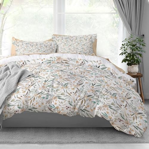 Boho Grey Beige Floral Vintage Bed Duvet Cover Set 2 Pcs Pillowcase