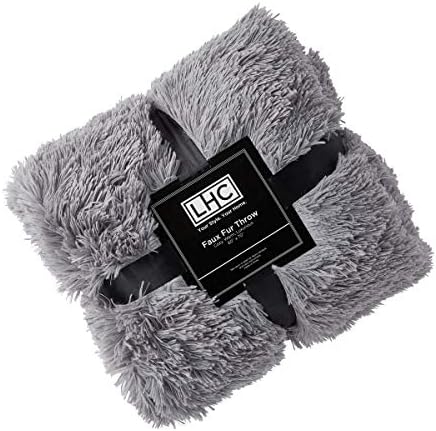 Bedford Home 60x70 Pewter Faux Fur Blanket - Long Pile Rabbit Sherpa