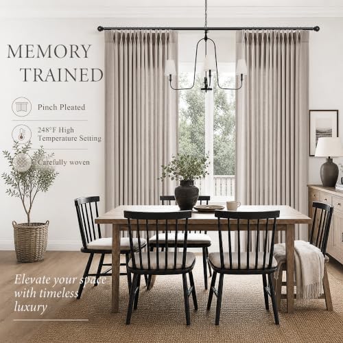 Jowels Oatmeal Pinch Pleated Linen Curtains 84 Inches Long for Living