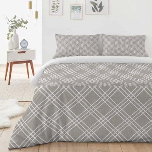Taupe Grid Full Duvet Cover Set - 4 Pcs Comforter Cover Bedding Sets
