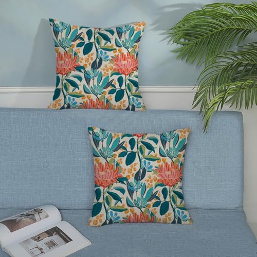 Boho Outdoor Pillow Covers 22x22 Inch 2 Pcs Aqua Teal Coral Colorful