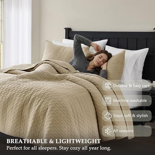 palassio Dark Beige 100% Cotton Quilt King Size Bedding Sets with 2