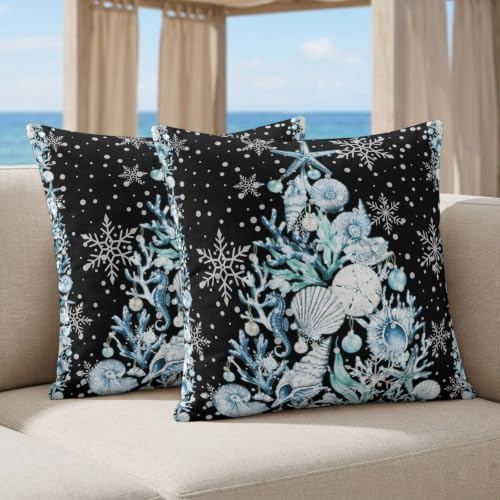 26 x 26 Pillow Covers Set of 2, Coastal Christmas Trees Decorative