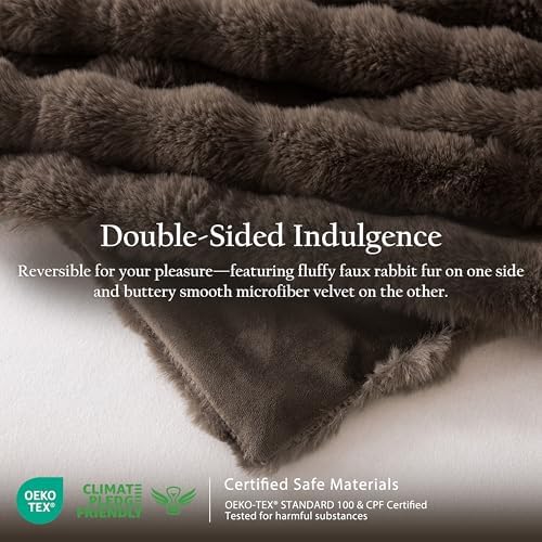 WDCOZY Luxury Bubble Throw Blanket, Brown Faux Rabbit Fur Mink Plush