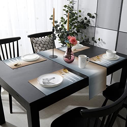 Brown Grey Table Mats Set of 6 with Table Runner 90 Inches Long