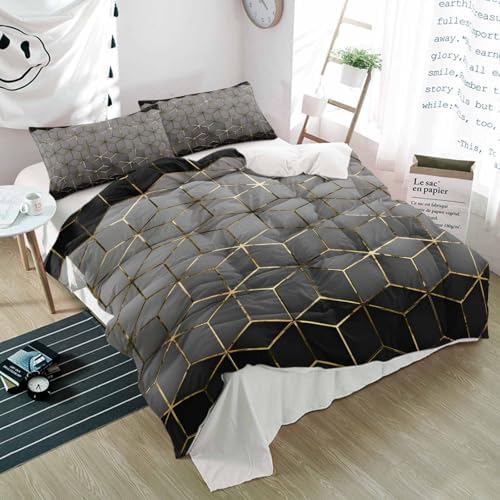 Duvet Cover Set Queen, Gray Mottled Gradient Geometric 3 Piece Bedding