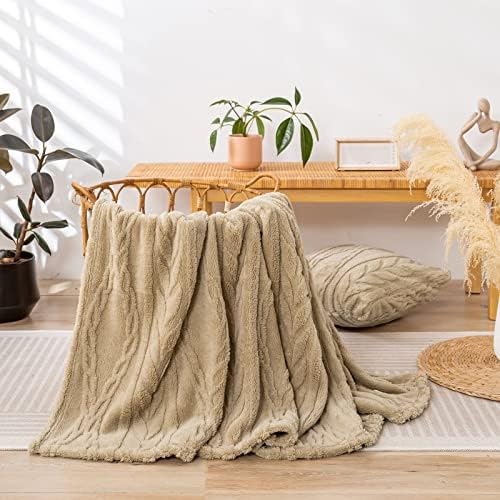 YUSOKI Sherpa Fleece Twin XL Size Blanket, Tan, 65"x90"