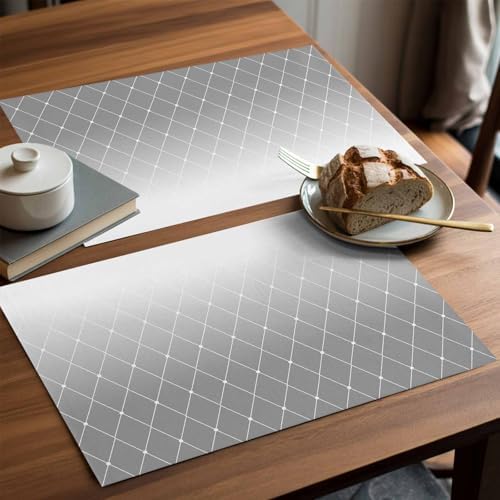 Country Gray Gradient Lines Placemats Set of 6 Washable Table Mats for