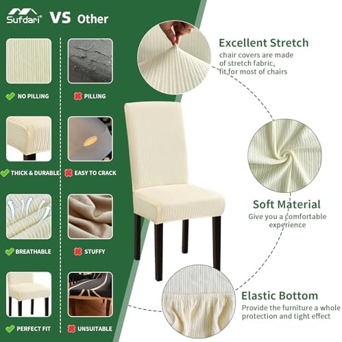 Sufdari Dining Room Chair Covers Set of 6, Beige Non-Slip Spandex