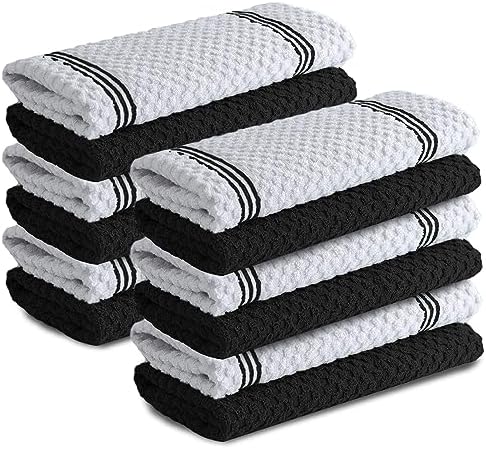 Infinitee Xclusives Premium Kitchen Towels - Black [Pack of 12] 100%