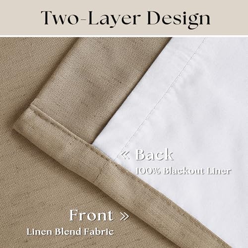Light Brown 100% Blackout Pinch Pleated Linen 63 Inch Curtains with