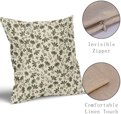 Olive Green Floral Pillow Covers 20x20 Set of 2 Vintage Rustic Old