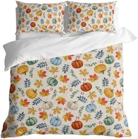 Thanksgiving Fall Duvet Cover Set 3 Pieces with Zipper Closure, Blue
