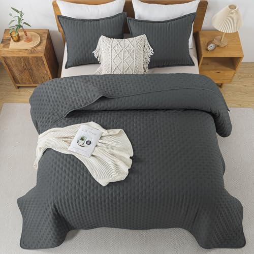 Andency Dark Grey King Size Quilt Bedding Set, 3 Pieces Bedspread