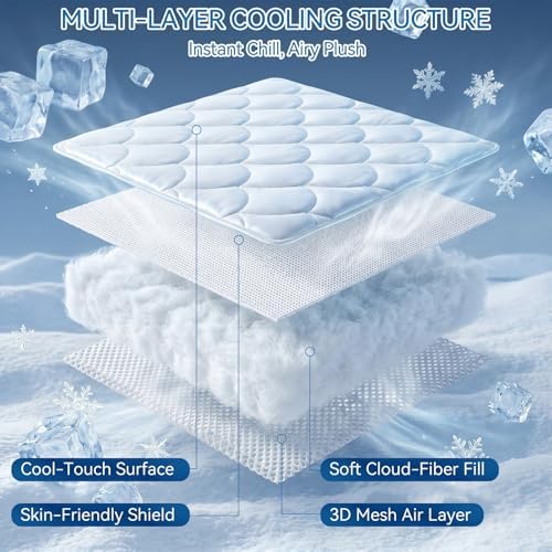 Cooling Mattress Pad Queen, Breathable Quilted Fitted Mattress