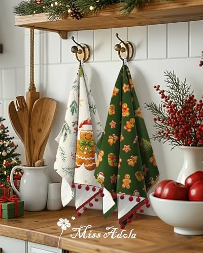 Miss Adola Christmas Kitchen Towels with Tassels - Cotton Christmas