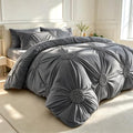 Elegant Pinch Pleat Duvet Cover Set,Soft Breathable Bedding