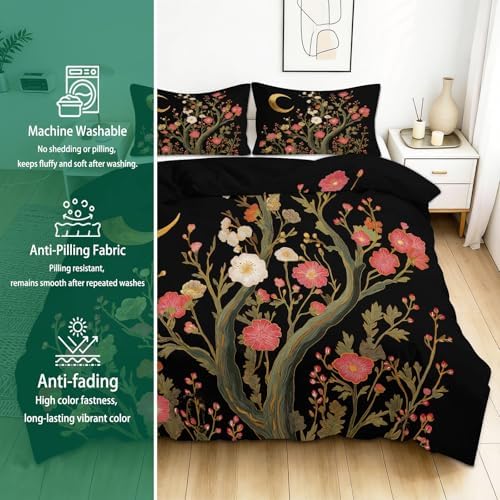 California King Duvet Cover Set Plants Flowers Moon Soft Microfiber