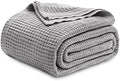 Bedsure 100% Cotton Blanket, Waffle Weave, King Size, Grey, 104"x90"