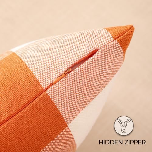 Orange Fall Outdoor Plaid Large Pillow Covers 22x22, Fall Decor for