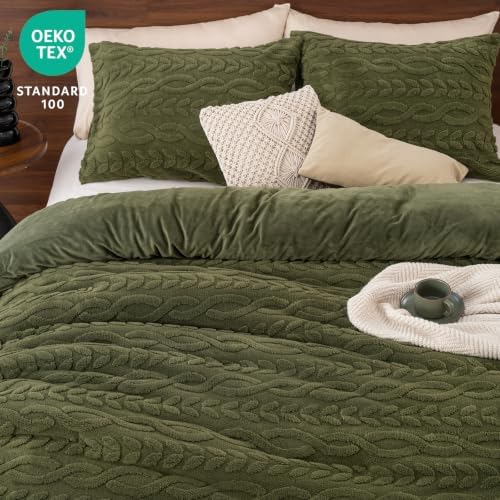PHF Fluffy Sherpa Fleece Queen Comforter Set, 3 Pieces Warm Fuzzy Soft