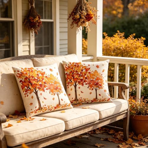 Fall Maple Trees Pillow Covers 20x20 Inch Set of 2 Orange Autumn Maple