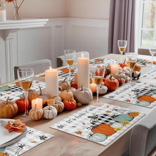 Fall Grey Placemats Set of 8,Cotton Linen Fabric Place
