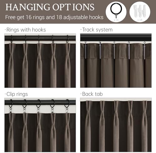120 inch Brown Velvet Curtains Pinch Pleated Drapes with