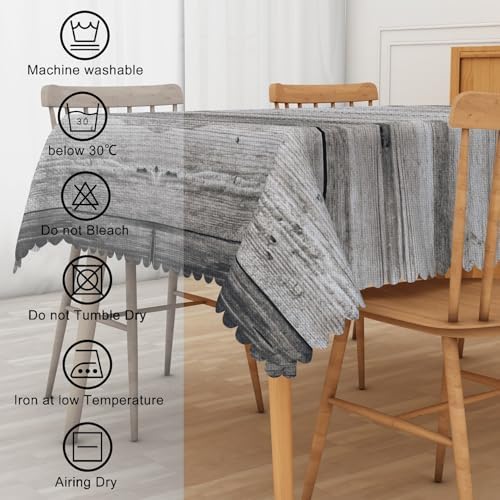 Grey Wood Plank Linen Tablecloth Retro Rustic Gray Wooden Board Grain