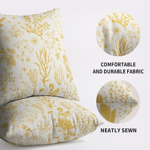Yellow Floral Pillow Covers 20X20 Set of 2, Spring Flower Wildflowers