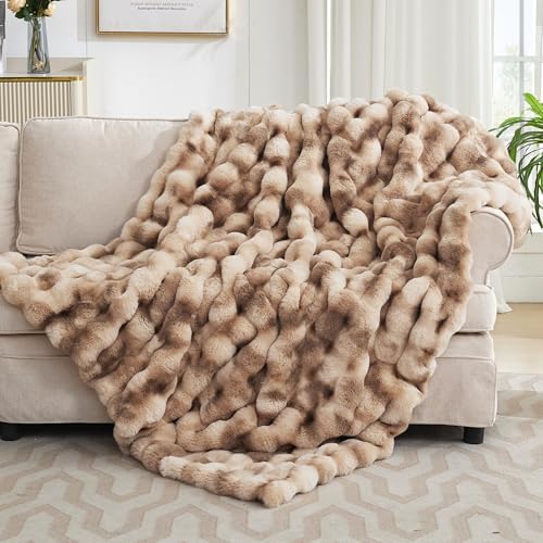 VFROO Ultra Plush Bubble Faux Rabbit Fur Blanket – 950GSM Thick Fluffy