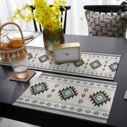 Boho Table Runner and Placemats Set of 4 Country Farmhouse Style