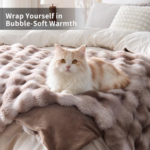 IFNOW Cozy Faux Rabbit Fur Bubble Blanket Twin Size,Tie Dye