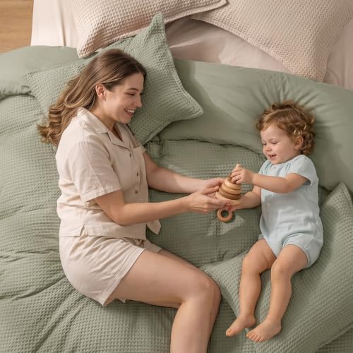 PHF Waffle Duvet Cover King, Ultra Soft & Breathable, 104"x90", Dusty