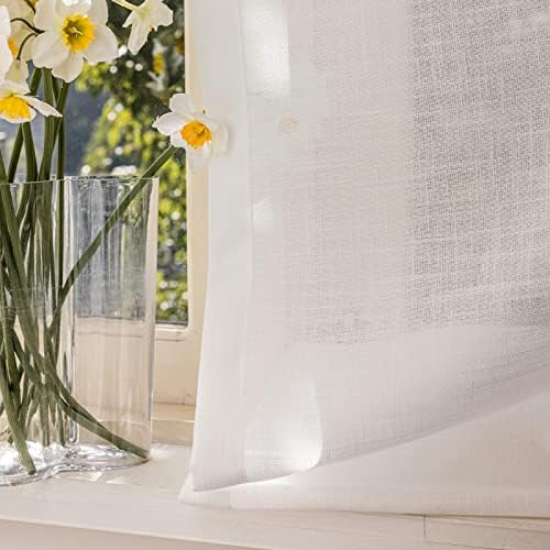 White Sheer Curtains 120 Inches Length 2 Panels, Linen Textured Window