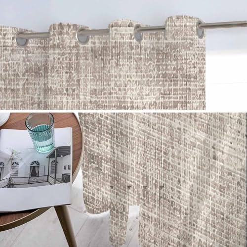Brown Beige Sheer Curtains 84 Inch Length 2 Panels Set Farmhouse Linen