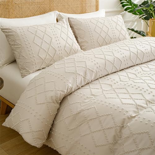 INFLAG Boho Duvet Cover, 3pc Boho Tufted Microfiber Bedding Comforter