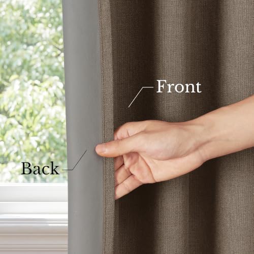 NICETOWN 100% Blackout Brown Curtains 96 Inch 2 Panels, Linen Blend