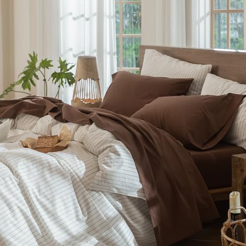MooMee Sheet Set 100% Washed Cotton Linen-Like Extra Deep Pocket Full