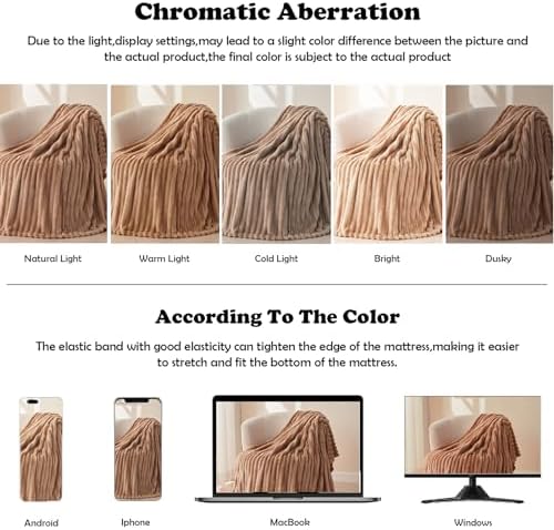 NEWCOSPLAY Fleece Ribbed Cozy King Blanket for Couch, Taupe, 90"x110"