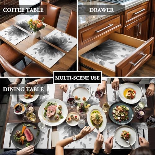 Placemats Set of 8, Modern Grey Cotton Linen Place Mats, Gradient