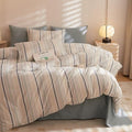 HighBuy Blue Grey Striped Duvet Cover Set King 100% Washed Cotton