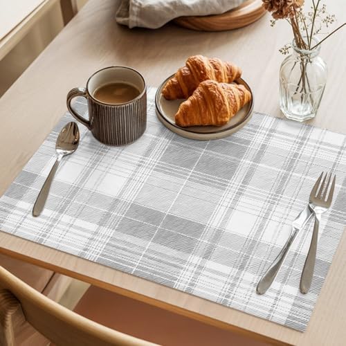 Cotton Linen Placemats for Dining Table Set of 8 Classic Buffalo Plaid