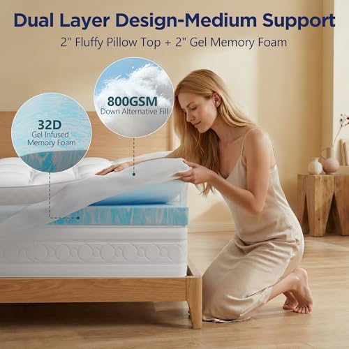 Mattress Topper Queen 4 Inch Dual Layer Memory Foam